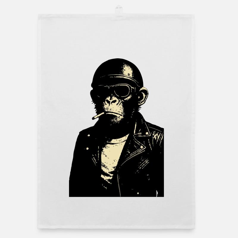 Affe mit Brille und Helm in Lederjacke Organic Geschirrtuch