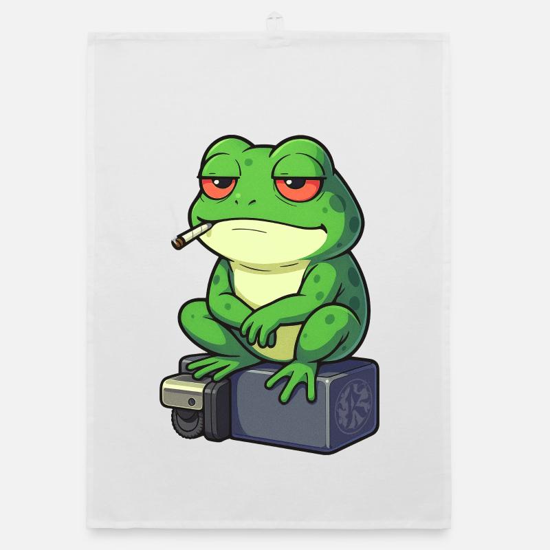 Frog Relax with a Cigarette Organic dish towel