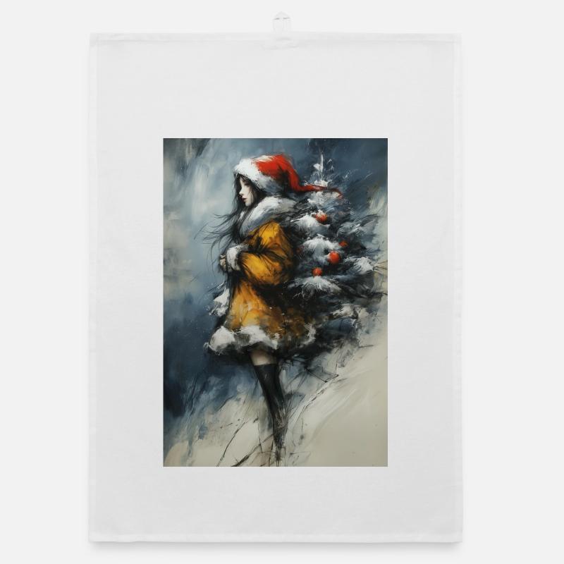 Märchenwinter: Mädchen und Baum Organic Geschirrtuch