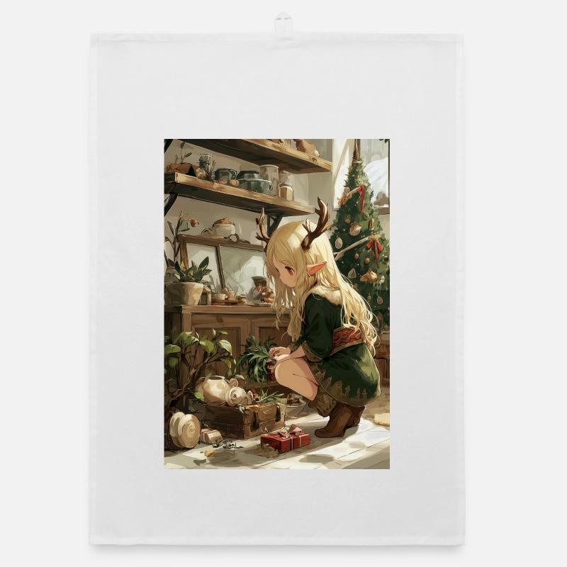 Elf Gardener in Cozy Workshop Organic dish towel