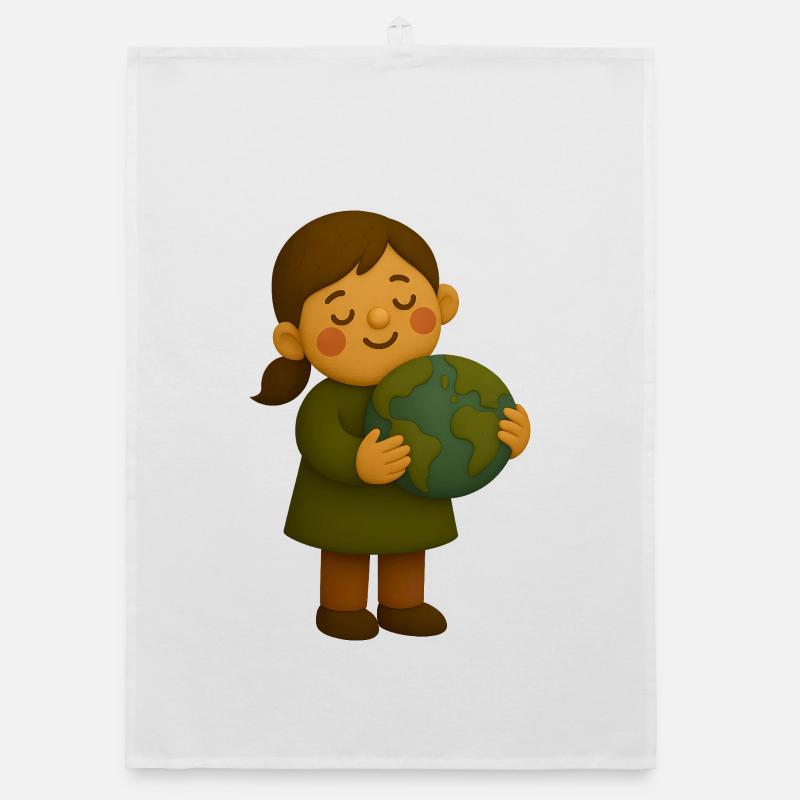 Little environmentalist with globe Organic dish towel