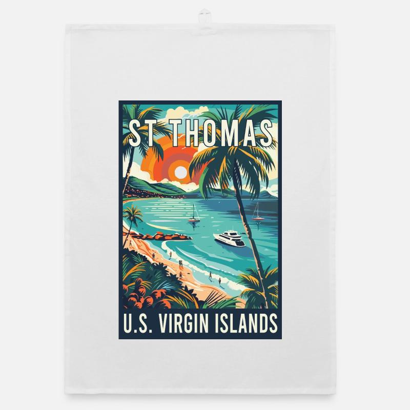 Explore St. Thomas Tropical Vintage Travel Art Organic dish towel