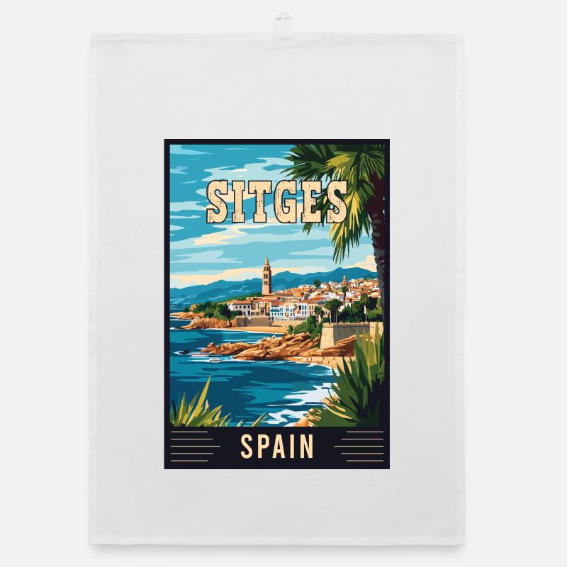 Entdecken Sie den lebendigen Charme von Sitges in Spanien Organic Geschirrtuch