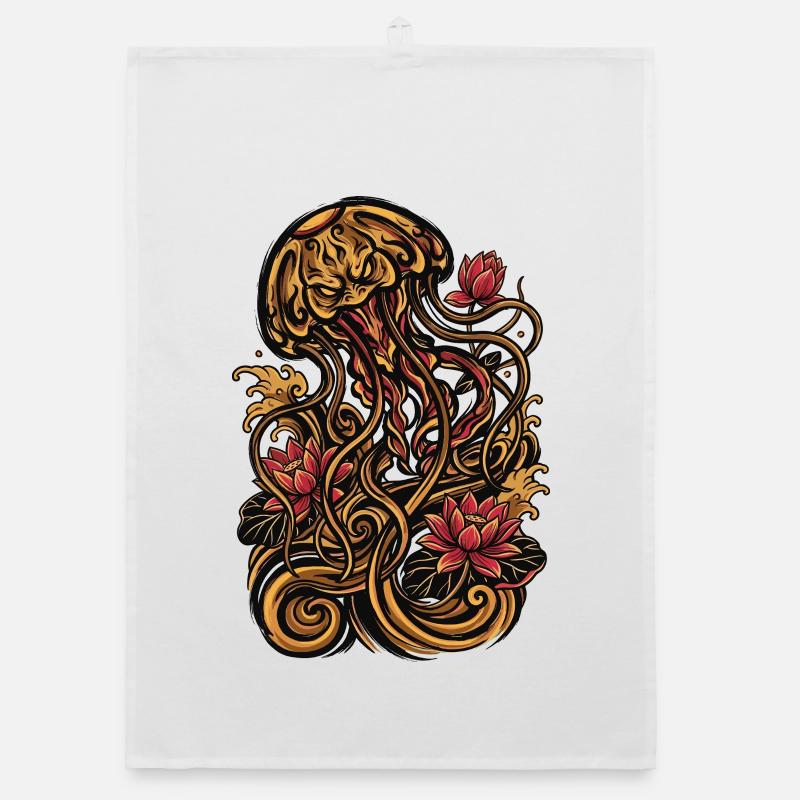Graphique esthétique de tatouage de méduse Torchon bio