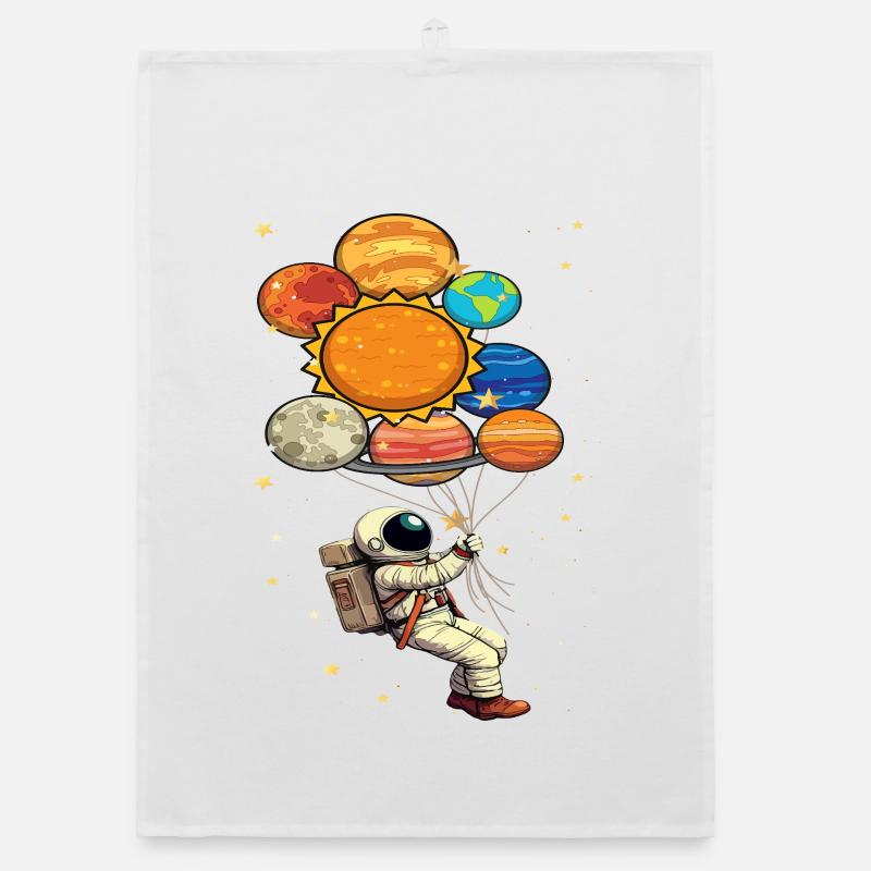 Astronaute avec des ballons de planète dans l’espace extra-atmosphérique Torchon bio