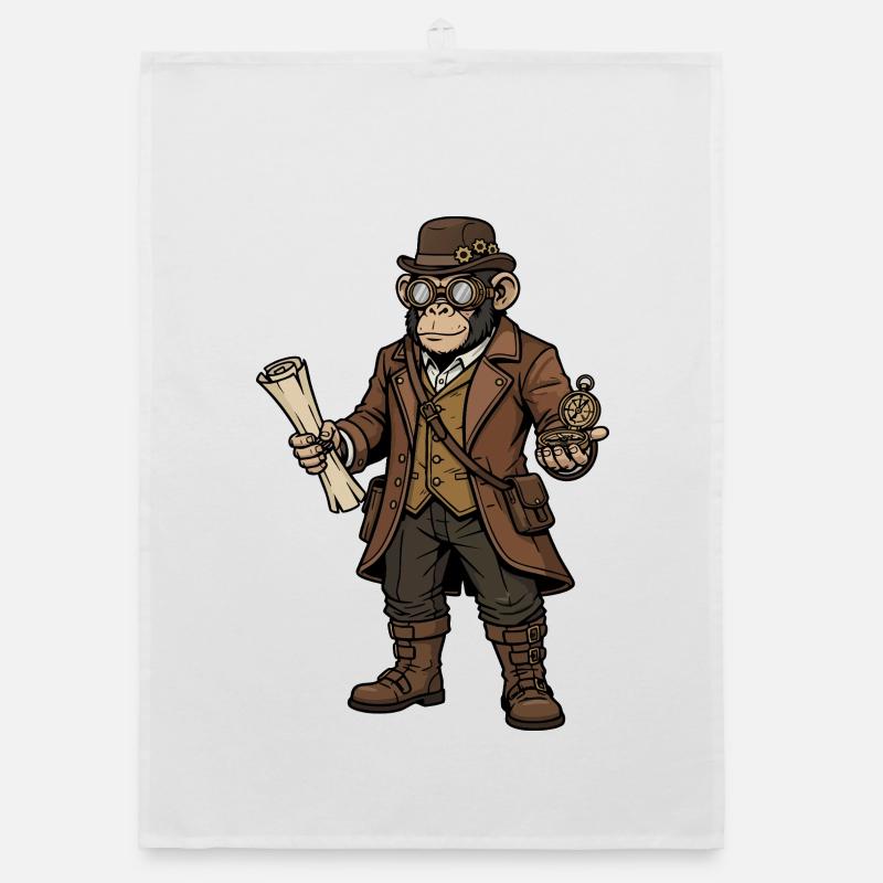 Monkey Explorer Steampunk Retro-Abenteuer Organic Geschirrtuch