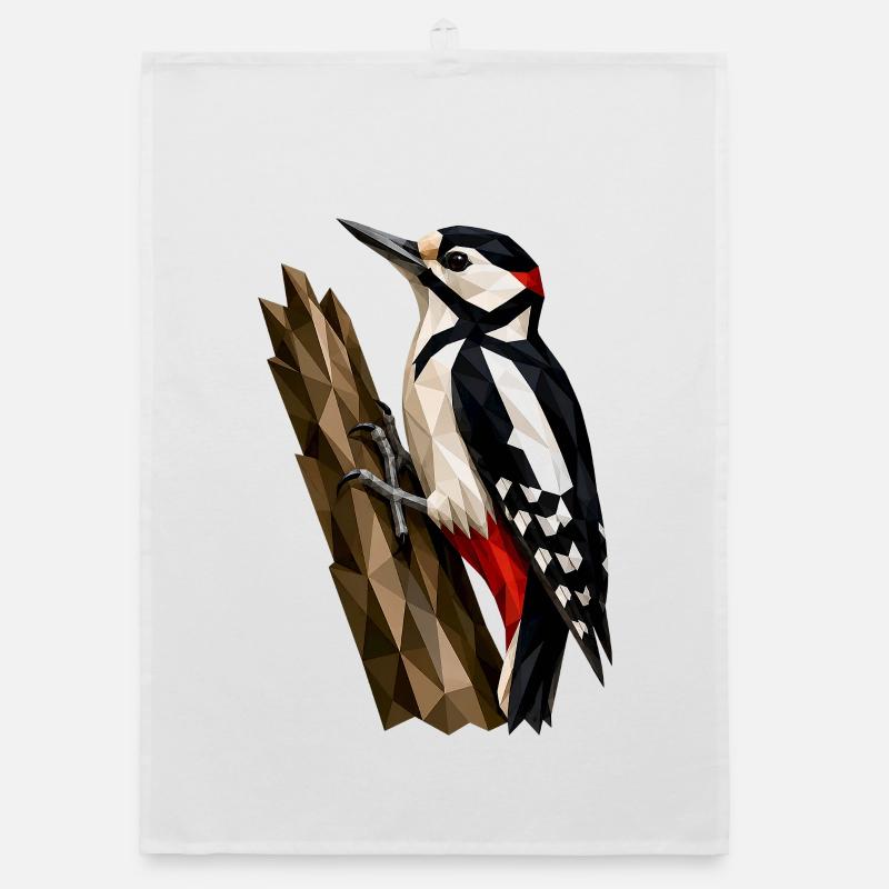 Polygonal Woodpecker - Organic dish towel - white