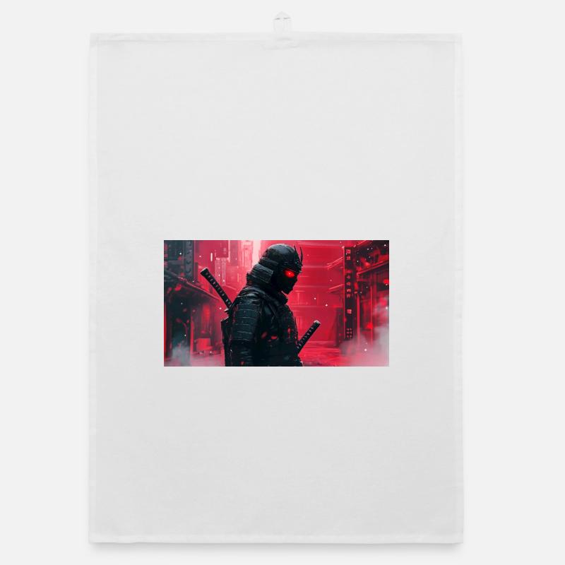 Black Futuristic Samurai Organic dish towel