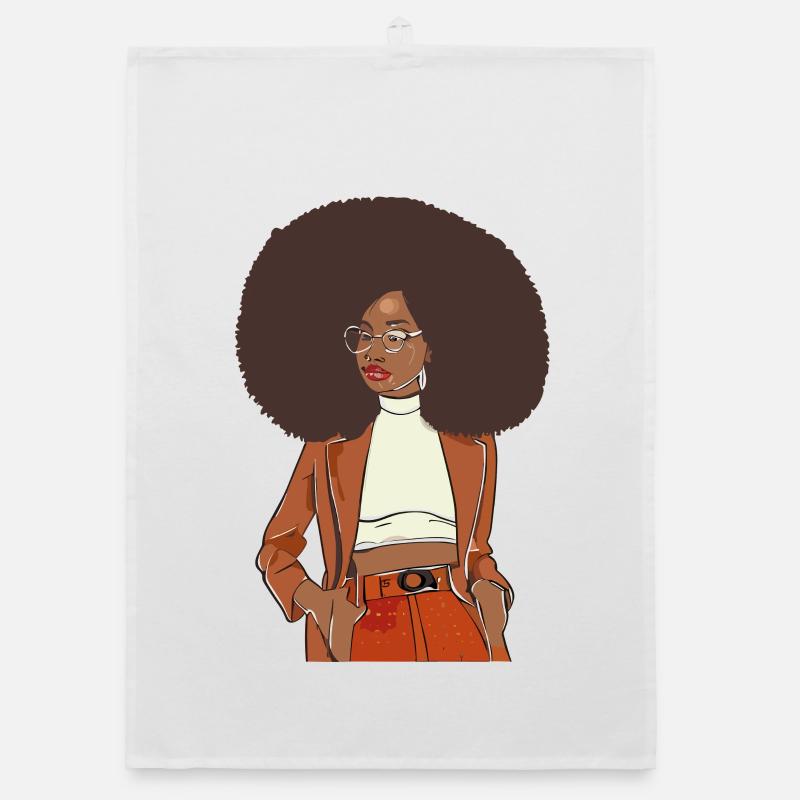Afro chic with orange blazer Organic dish towel