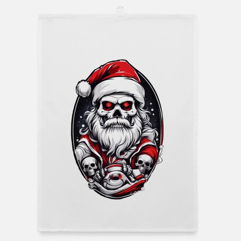 Totenkopf Weihnachtsmann - Organic Geschirrtuch - Weiß