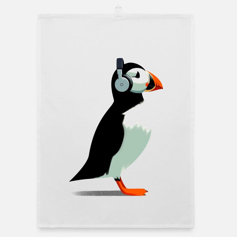 Macareux avec écouteurs Torchon bio