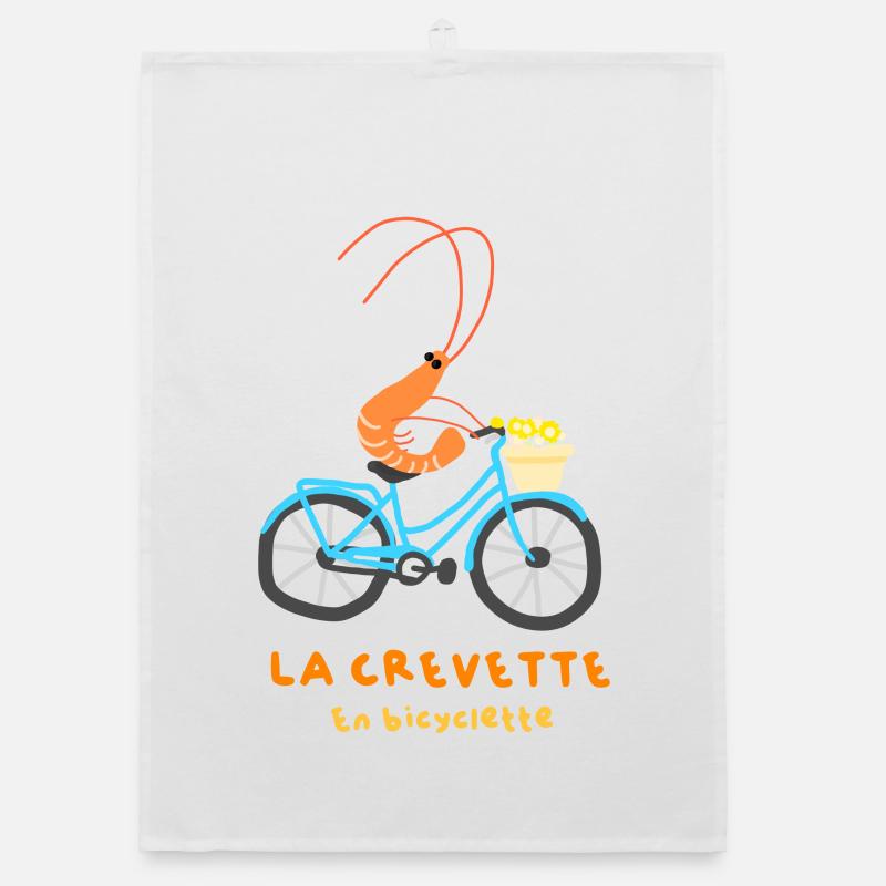 Shrimp on a bicycle - Organic dish towel - white