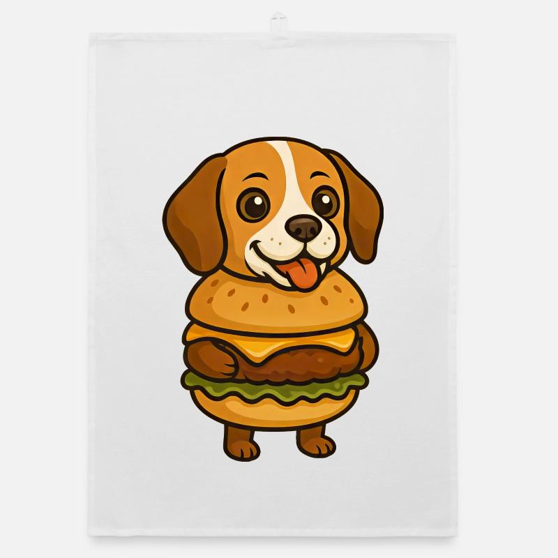 Drôle de beagle avec burger drôle d’animal mythique Torchon bio