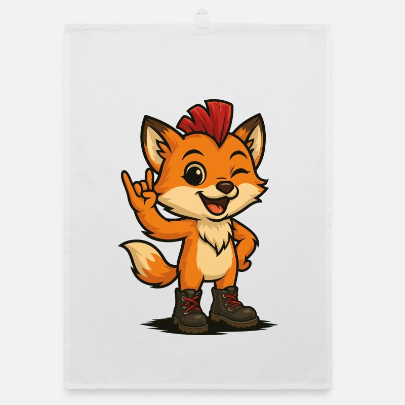 Fox with punk power Organic dish towel
