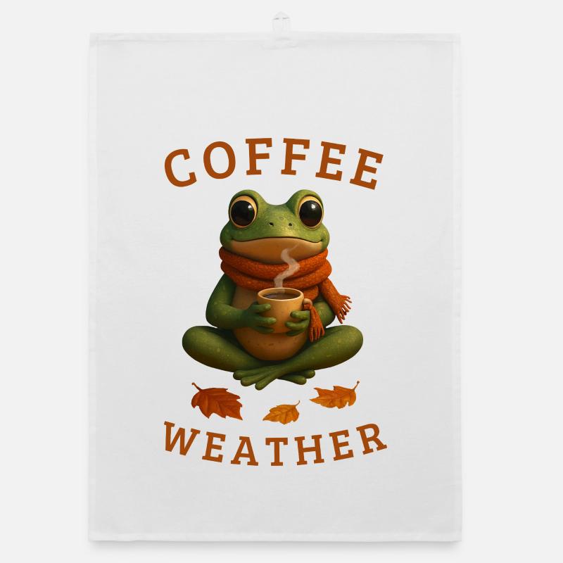 Autumn frog frog with coffee autumn gift idea Organic dish towel