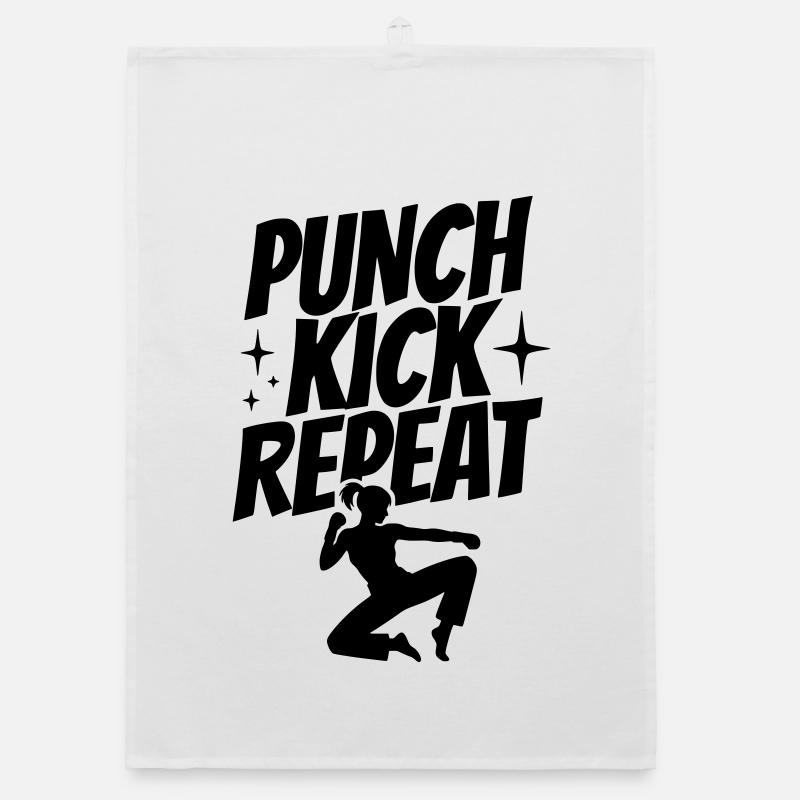 Kickboxerin Silhouette - Punch, Kick, Repeat Organic Geschirrtuch
