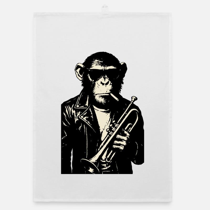 Lederjacke Jazz-Schimpanse mit Trompete Organic Geschirrtuch
