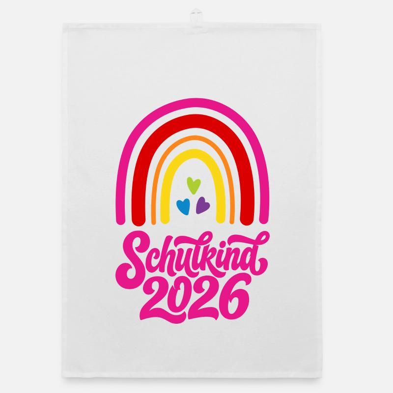 Schulkind 2026 Regenbogen Mädchen Organic Geschirrtuch