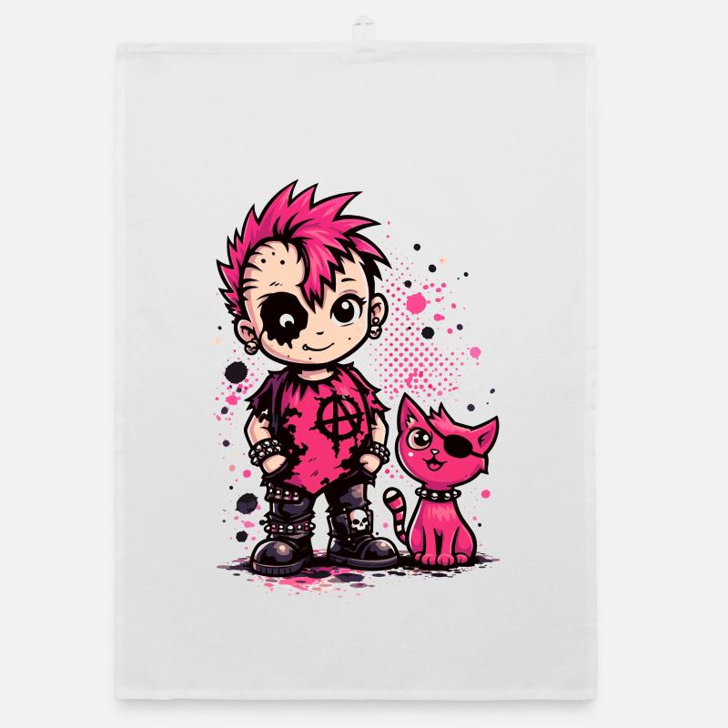 Punk Kid mit pinker Katze Organic Geschirrtuch