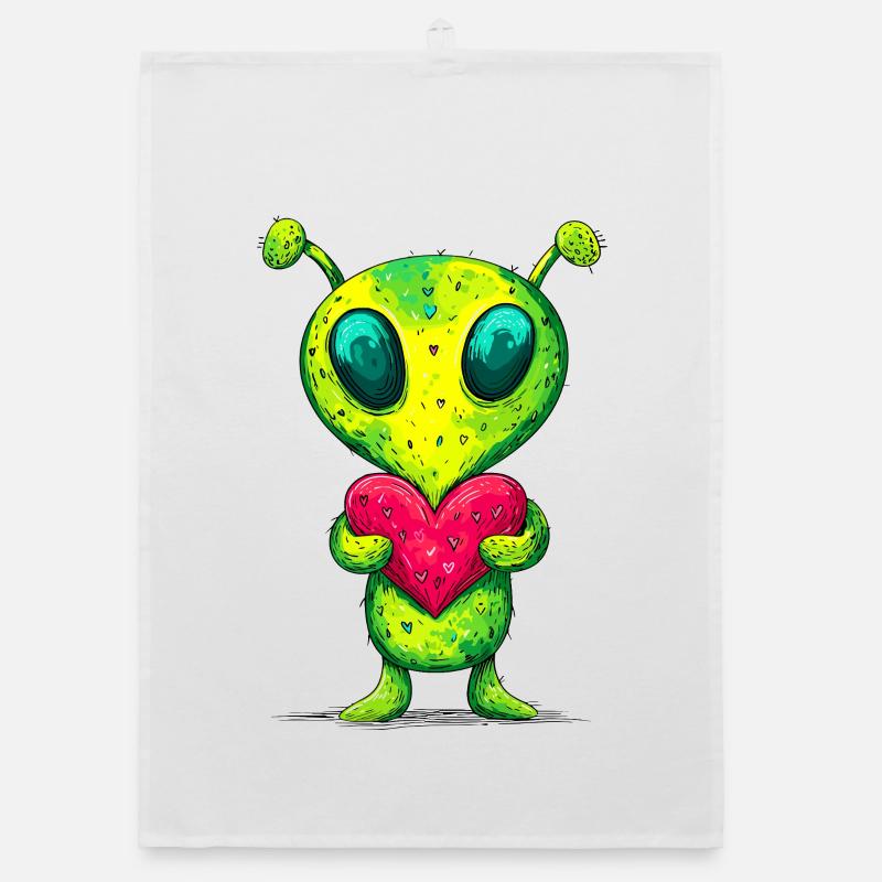 Alien with a heart Organic dish towel