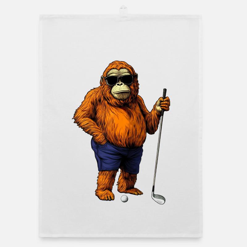 Monkey Golfer Organic dish towel