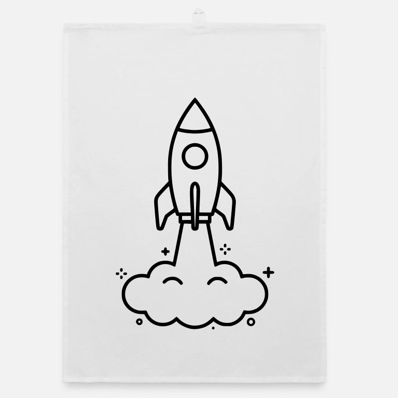 Rocket Clouds Kawaii Outline Organic dish towel