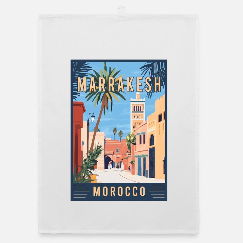 Explorez les souks vibrants de Marrakech au Maroc Torchon bio