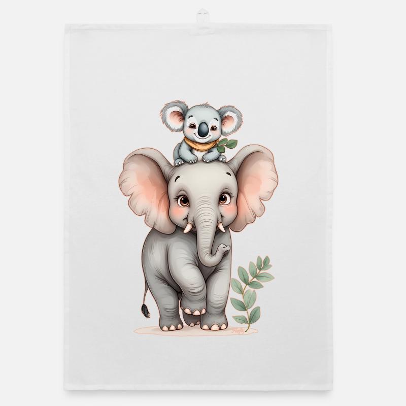Amitié sauvage : éléphant et koala 🐘 🐨 Torchon bio