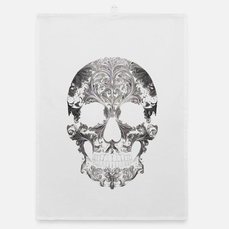 Line Art Skull Floral Organic dish towel