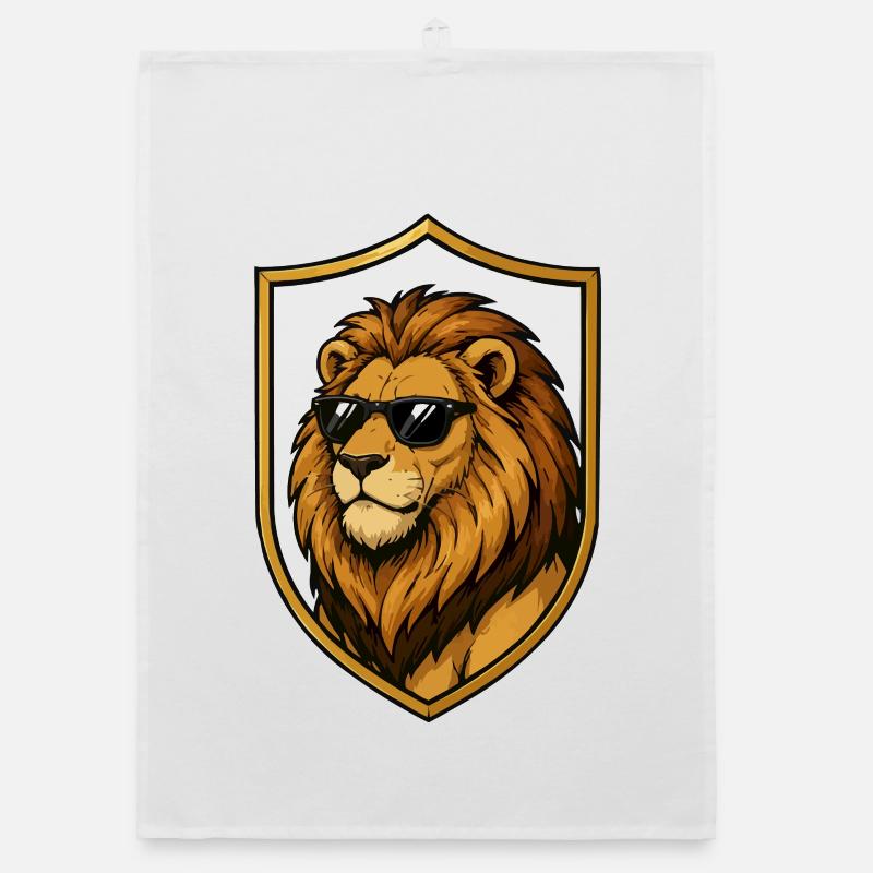 Lion avec des lunettes de soleil dans le bouclier Torchon bio