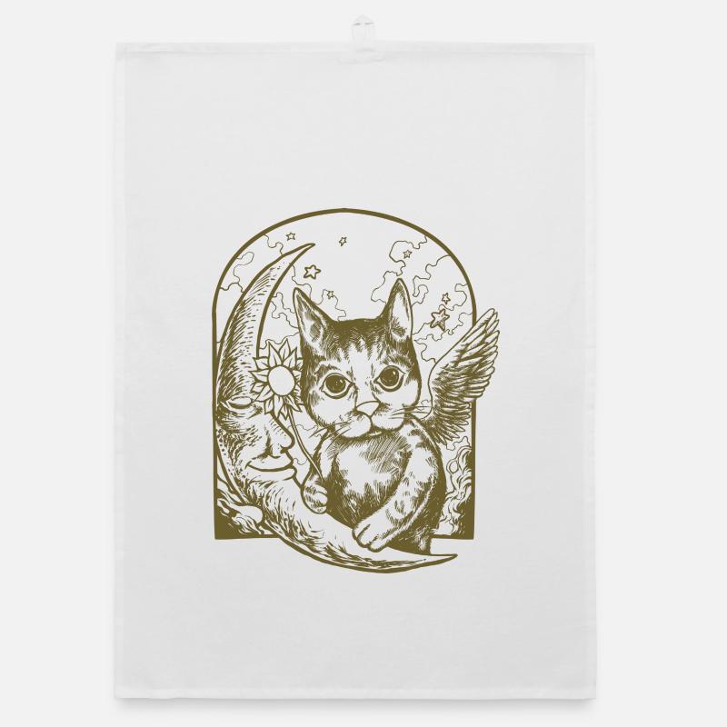 Chat céleste et lune ailée Torchon bio