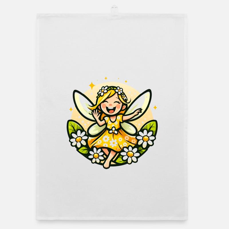 Süße Fee Gänseblümchen Blumenmädchen Lächeln Organic Geschirrtuch
