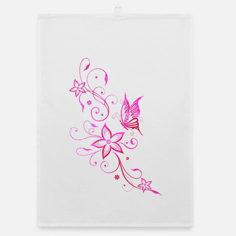 Papillon rose vrille fleurs d'été Torchon bio