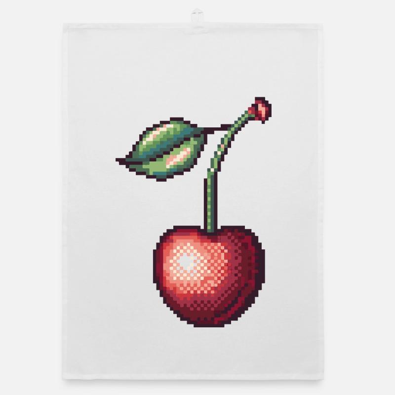 Retro Pixel Cherry Organic dish towel