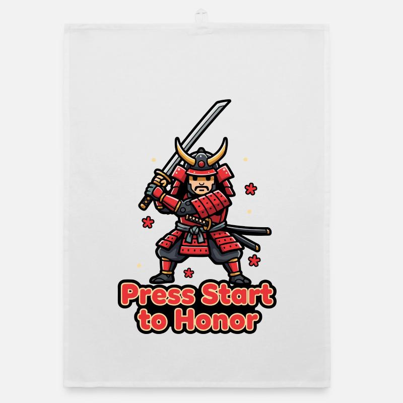 Retro Samurai Press Start Organic dish towel