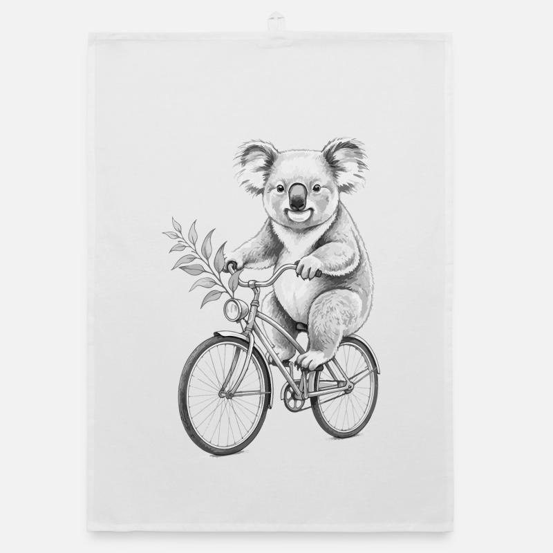 Koala on Bicycle with Leaves Organic dish towel