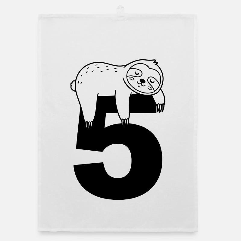 Sleeping sloth on the number five Organic dish towel