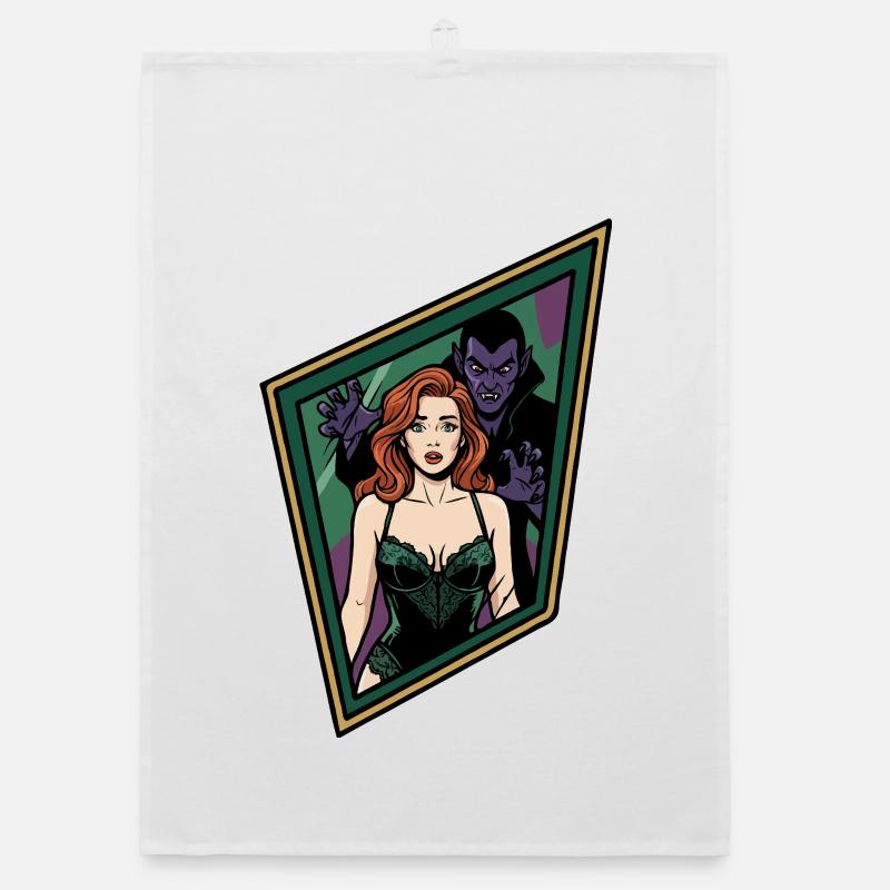 Ginger pin-up with vampire Organic dish towel