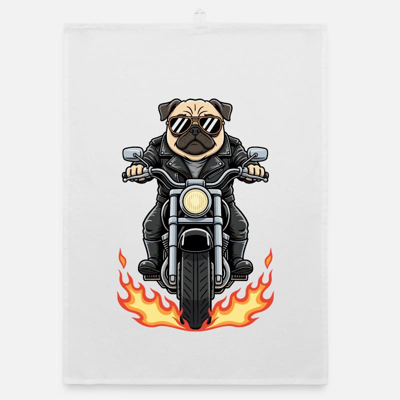 Cool Biker Pug Motorradflammen Organic Geschirrtuch