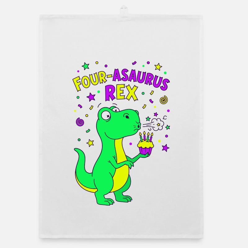 Four-asaurus Rex 4 Birthday Organic dish towel