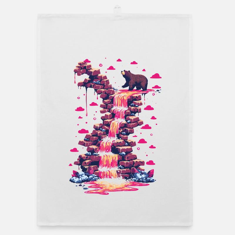Pink waterfall with bear light Organic dish towel