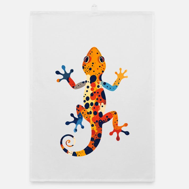 Colorful Gecko Color Explosion Lizard Art Motif Organic dish towel
