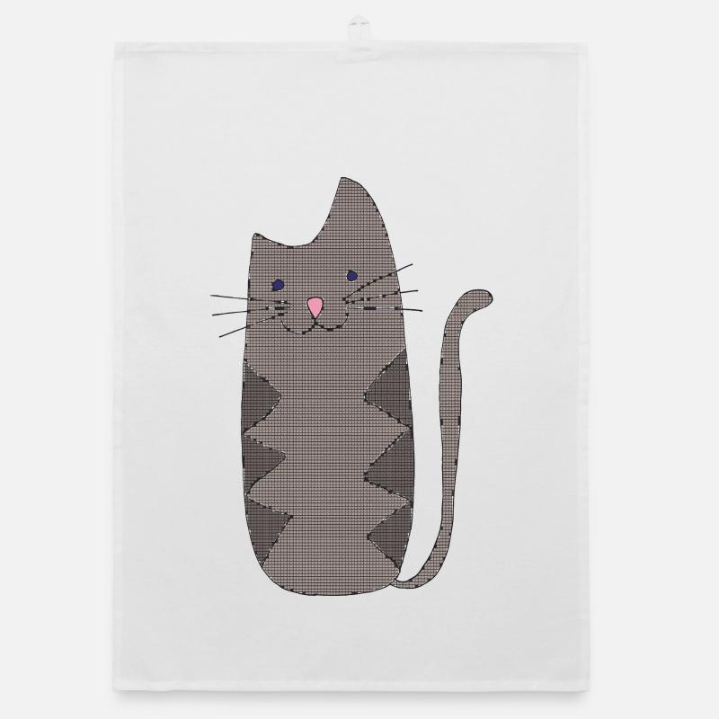 Zickzackkatze Grau Geometrisch - Organic Geschirrtuch - Weiß