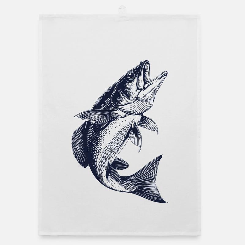 Springender Barsch | Vintage Angler Motiv Organic Geschirrtuch