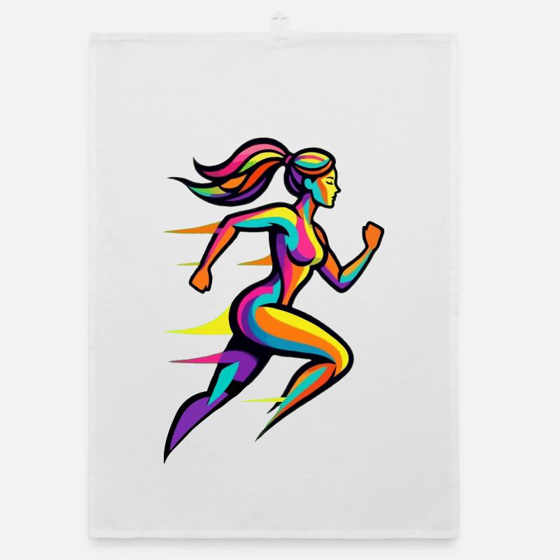 Femme de course colorée arc-en-ciel Torchon bio