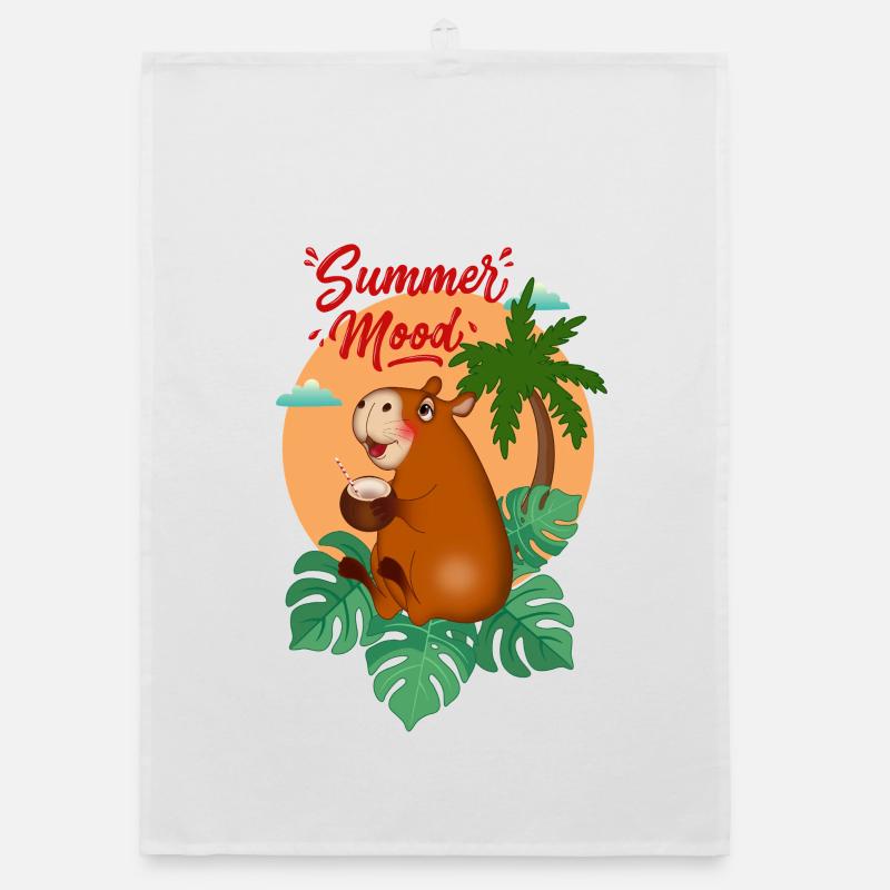 Tropical Capybara with Coconut Organic dish towel
