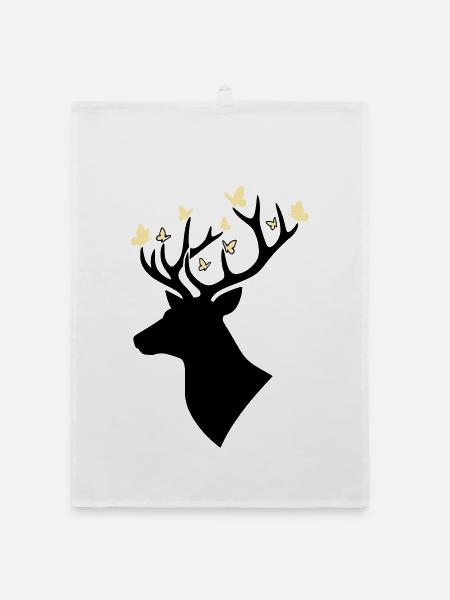 Deer Head Butterfly Yellow - Organic dish towel - white - Front