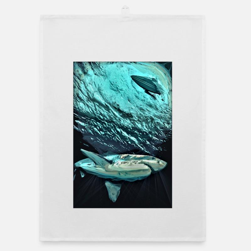 Turquoise Underwater Shark Dynamics Organic dish towel