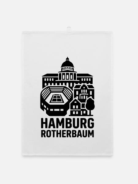 Hamburg Rotherbaum – Tennis & Uni Silhouette - Organic Geschirrtuch - Weiß - Vorne