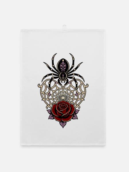 Black Widow Spiderweb Heart Rose - Organic dish towel - white - Front